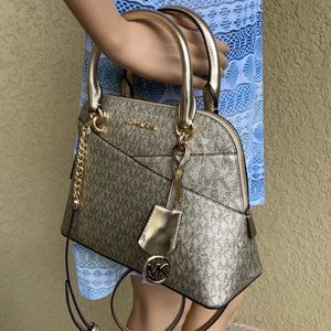 Michael Kors Jet Set Travel Medium Dome Crossbody Satchel Bag Pale Gold